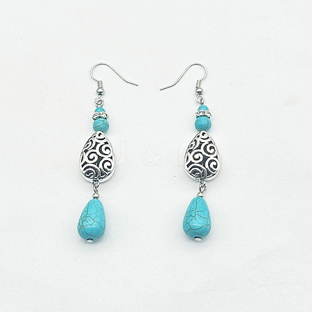 Bohemian Zinc Alloy Synthetic Turquoise Dangle Earrings LQ8241-2-1