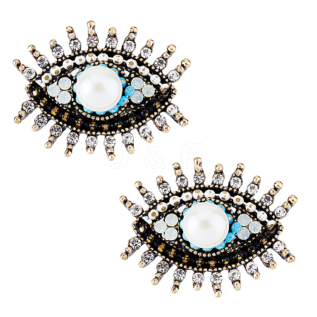 DICOSMETIC 2Pcs Plastic Pearl Eye Brooch with Glass Seed Beaded JEWB-DC0001-11-1