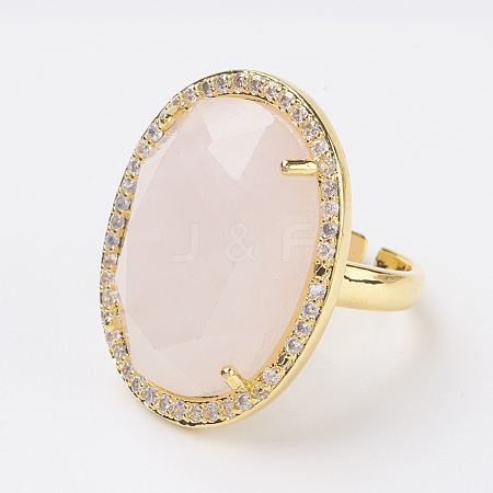 Natural Rose Quartz Adjustable Finger Ring RJEW-E149-01E-1