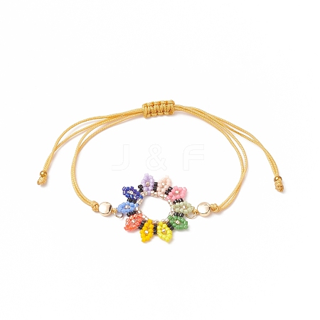 Glass Seed Sunflower Braided Bead Bracelet BJEW-MZ00023-1