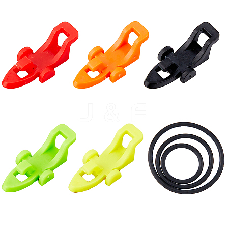 SUPERFINDINGS 10 Sets 5 Colors Plastic & Silicone O-Rings Fishing Rod Pole Hook Keeper Sets AJEW-FH0003-95-1