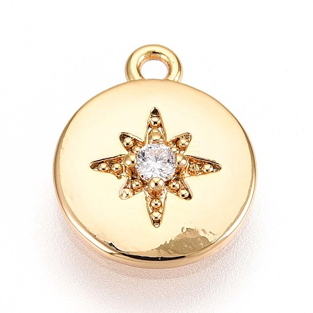 Brass Micro Pave Clear Cubic Zirconia Pendants KK-T075-01G-1