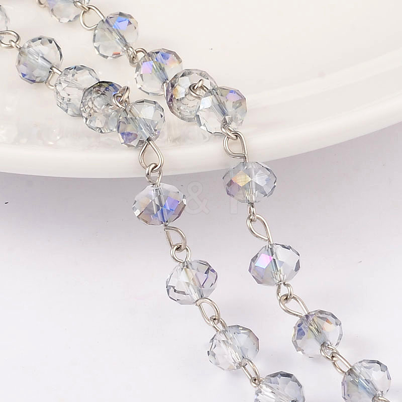 Wholesale Faceted Rondelle Handmade Electroplate Glass Beads Chains 3243