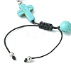 Synthetic Turquoise Round & Cross Braided Bead Bracelets BJEW-TA00321-02-2