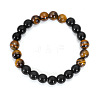 Black Obsidian & Tiger Eye Round Beaded Stretch Bracelets for Men Women LS-FS-WG54ED5-01-2