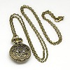 Alloy Flat Round with Flower  Pendant Necklace Quartz Pocket Watch WACH-N011-47-1