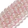Pink & Clear Crackle Glass Round Beads Strands X-CCG-Q002-10mm-01-1