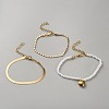3Pcs 3 Styles Iron Chain Bracelet and Brass Heart Charm Bracelet Set for Women BJEW-WH0012-54-1