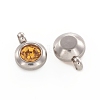 Trendy Original Color 304 Stainless Steel Faceted Grade A Rhinestone Flat Round Charms Pendants RB-N030-01J-2