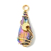 2Pcs Electroplated Natural Quartz Crystal Dyed Copper Wire Wrapped Pendants PALLOY-JF03171-01-3