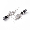 Natural Snowflake Obsidian Bullet with Sun Dangle Earrings EJEW-I276-01P-03-4