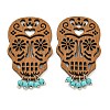 Laser Cut Poplar Wood Pendants Skull Charms with Dyed Synthetic Turquoise FIND-G073-05-1