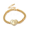 Brass Micro Pave Clear Cubic Zirconia Heart Cuban Link Chains Bracelets for Women BJEW-M322-01G-1