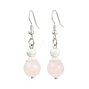 Brass Natural Rose Quartz Dangle Earrings EJEW-JE06588-01-2