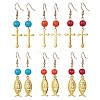 6 Pair 6 Style Brass Cross & Alloy Jesus Fish Dangle Earrings EJEW-JE05401-1