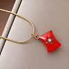 Vintage European 304 Stainless Steel Crystal Rhinestone Red Coin Candy Charm Necklaces with Enamel for Women EK6203-3