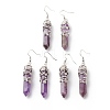 Gemstone Bullet with Flower Dangle Earrings EJEW-G300-02P-2