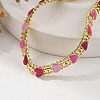 Heart Brass Enamel Link Chain Bracelets for Women BJEW-B125-04G-2