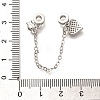 Brass Clear Cubic Zirconia European Safety Chains with Heart & Rose Charms KK-C085-16P-3