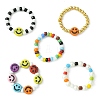 5Pcs 5 Style Smiling Face Acrylic & Glass Seed Stretch Rings Set RJEW-TA00071-1