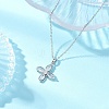 Flower Brass Pave Clear Cubic Zirconia Pendant Necklaces NJEW-JN05287-1