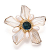 Natural Pearl & Glass Flower Brooches for Women JEWB-N001-05G-1