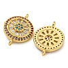 Rack Plating Brass Pave Cubic Zirconia Wheel Connector Charms KK-Z063-28G-02-2