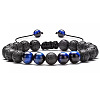 Adjustable Handstring Round Dyed Natural Blue Tiger Eye & Lava Rock Yoga Braided Bead Bracelets for Women Men LN5324-5-1