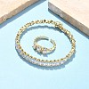 Oval Brass Micro Pave Cubic Zirconia Cuff Bangles & Rings Sets for Women SJEW-R002-06G-08-1