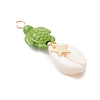 12Pcs 12 Styles Natural Cowrie Shell & Dyed Synthetic Turquoise Turtle Copper Wire Wrapped Pendants PALLOY-JF04035-5