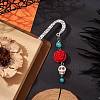 Skull Rose Resin & Synthetic Turquoise Charm Bookmarks AJEW-JK00326-2