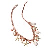 Summer Beach Natural Cowrie Shell & Glass & Alloy Starfish Pendant Double Layered Necklaces for Women FS-WGA7A0B-01-2