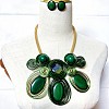 Aluminum Wire Wrapped Resin Beaded Oval Pendant Necklaces & Flat Round Stud Earrings Sets WG92AA6-07-1