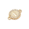 Brass Pave Clear Cubic Zirconia Religion Flat Round with Saint Connector Charms KK-L255-09G-01-2