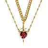 2Pcs Sword & Heart Zinc Alloy Light Siam Rhinestone Pendant Double Layer Necklaces for Women FS-WG484C5-01-4