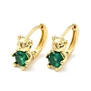 Green Cubic Zirconia Bear Hoop Earrings EJEW-C028-06G-1
