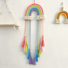 Handmade Macrame Cotton Cord Woven Rainbow Tassel Wall Hanging MAKN-PW0001-020A