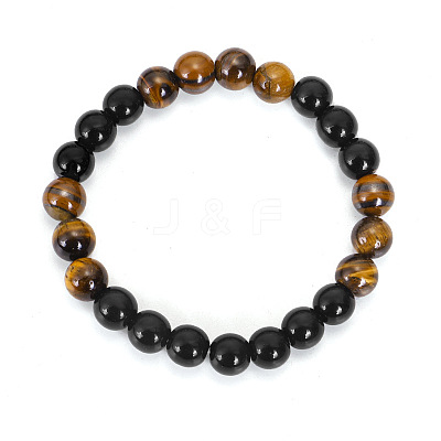 Black Obsidian & Tiger Eye Round Beaded Stretch Bracelets for Men Women LS-FS-WG54ED5-01-1
