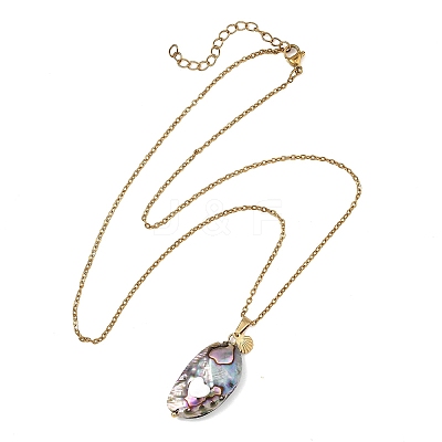 Ocean Natural Paua Shell Oval Pendant 304 Stainless Steel Cable Chain Necklaces for Women NJEW-JN06188-1