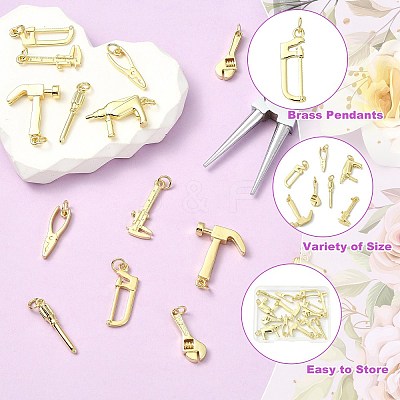 14Pcs 7 Styles Rack Plating Brass Pendants KK-CJ0003-27-1