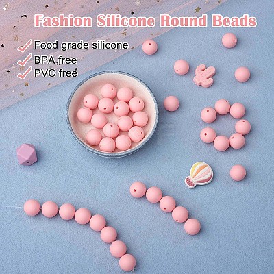 100Pcs Silicone Beads Round Rubber Bead 15MM Loose Spacer Beads for DIY Supplies Jewelry Keychain Making JX459A-1