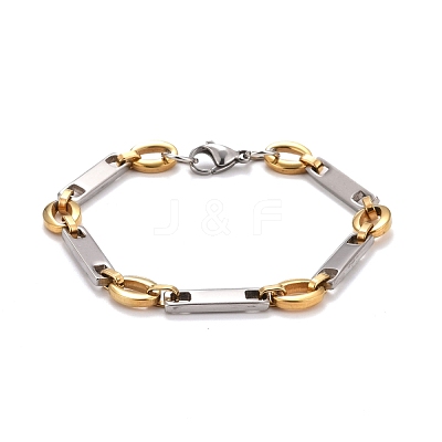 PVD Vacuum Plating 201 Stainless Steel Oval & Rectangle Link Chain Bracelets STAS-E160-10GP-1