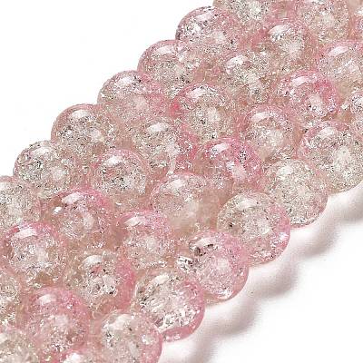 Pink & Clear Crackle Glass Round Beads Strands X-CCG-Q002-10mm-01-1