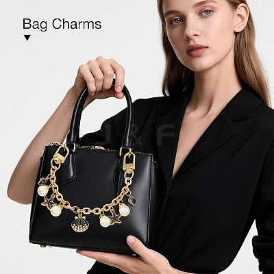 4Pcs 4 Styles Alloy Rhinestone with Acrylic Pearl Bead Charm Cable Chain Bag Decorative Chains HJEW-FS00060-04-1