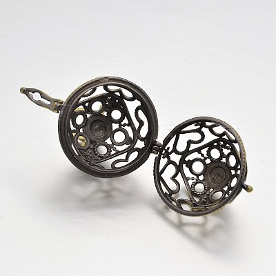 Round with Heart Brass Hollow Cage Pendants KK-P026-08AB-NR-1