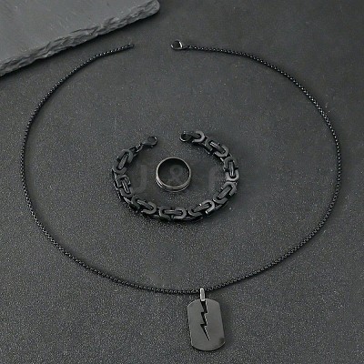 304 Stainless Steel Chain Bracelets & Rectangle Pendant Necklaces & Rings for Men FS-WGDB989-01-1