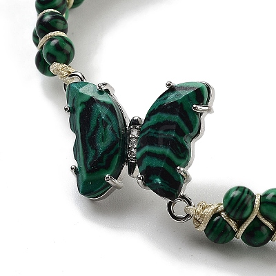Synthetic Malachite Braided Round Bead Bracelets BJEW-K251-06F-1