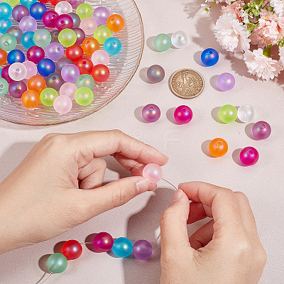 96Pcs 16 Colors Spray Painted Acrylic Beads OACR-GO0001-01-1