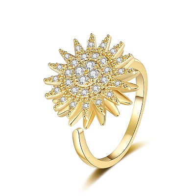 Daisy Rotatable Open Cuff Rings for Women RJEW-S402-05G-1