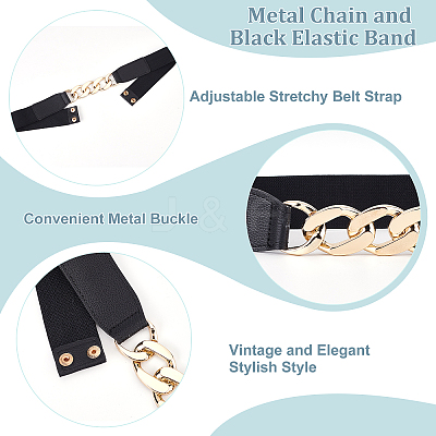 6Pcs 6 Style Polyester Elastic Belt with Iron Quick Link Chains AJEW-CP0005-13-1
